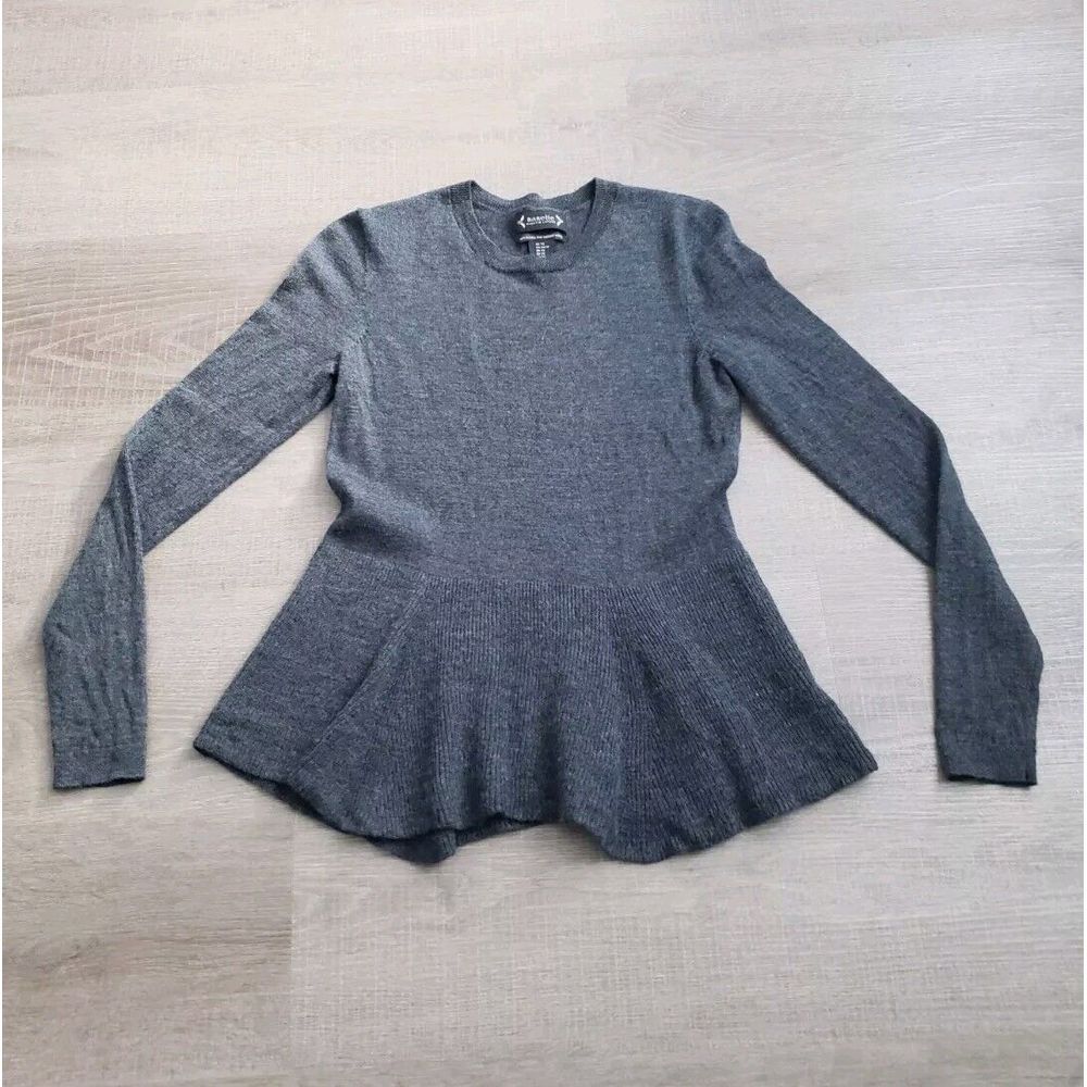 Nanette Lepore Womens 100% Merino Wool Ruffled Bottom‎ Sweater Grayish Black XS